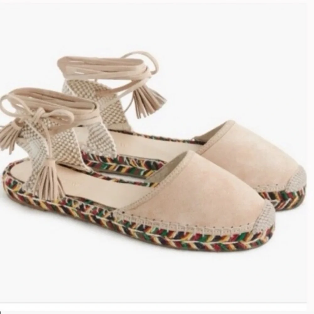 J. Crew Baja desert canyon Suede Flat Espadrilles Sz 9 Lace Up Ankle Ties Beige - Picture 2 of 12